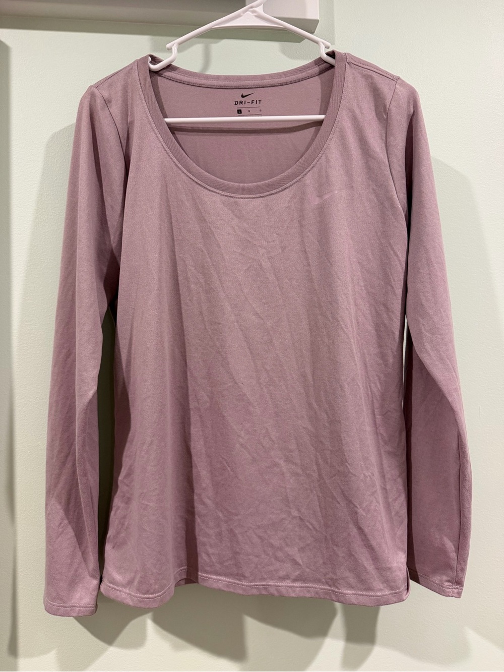 Nike Dri-FIT Long-Sleeve Scoop Neck Top - Mauve